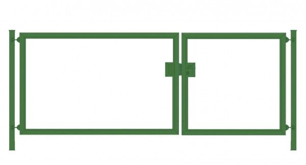 Elektrisches Einfahrtstor / Gartentor Premium (2-flügelig) asymmetrisch für senkrechte Holzfüllung; grün; Breite 450 cm x Höhe 140 cm (neues Modell)