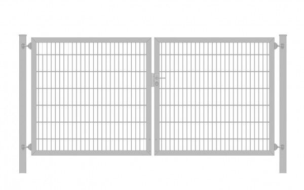 Einfahrtstor Classic Plus (2-flügelig) symmetrisch; Verzinkt 6/5/6er Doppelstabmatte; Breite 400 cm x Höhe 140 cm