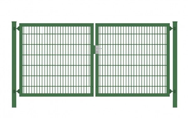 Einfahrtstor Classic Plus (2-flügelig) symmetrisch; Moosgrün 6/5/6er Doppelstabmatte; Breite 250 cm x Höhe 100 cm
