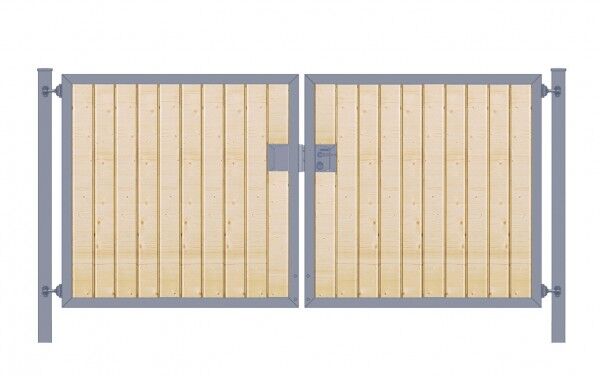 Elektrisches Einfahrtstor Premium-Line (2-flügelig) mit Holzfüllung senkrecht; symmetrisch; anthrazit; B: 300 cm H: 180 cm