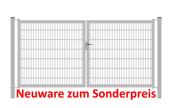 [Sonderposten] Gartentor Classic Strong (2-flügelig) symmetrisch; Verzinkt 6/6/6 mm Doppelstabmatte; Breite 200 cm Höhe 80 cm