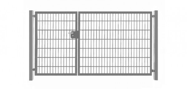 Einfahrtstor Basic (2-flügelig) asymmetrisch ; Verzinkt Doppelstabmatte; Breite 300 cm x Höhe 203cm