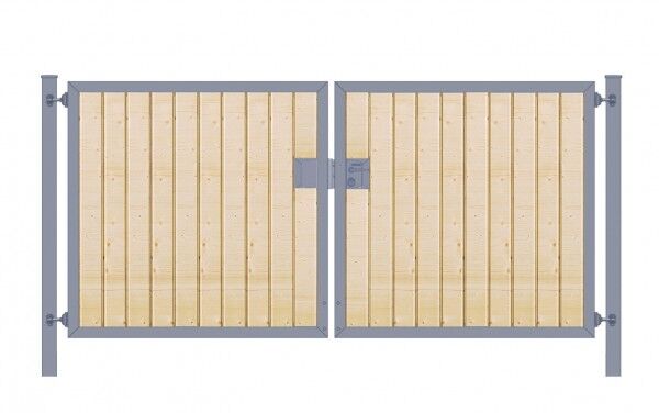 Einfahrtstor Premium (2-flügelig) mit Holzfüllung senkrecht; symmetrisch; anthrazit; B:400 cm H:140 cm