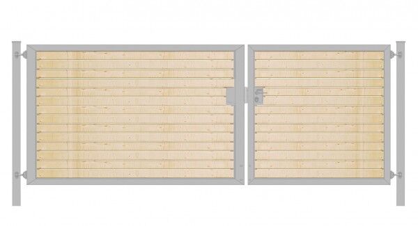 Elektrisches Einfahrtstor Premium-Line (2-flügelig) mit Holzfüllung waagerecht; asymmetrisch; verzinkt; B: 350 cm H: 160 cm