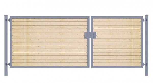 Elektrisches Einfahrtstor Premium-Line (2-flügelig) mit Holzfüllung waagerecht; asymmetrisch; anthrazit; B: 400 cm H: 160 cm