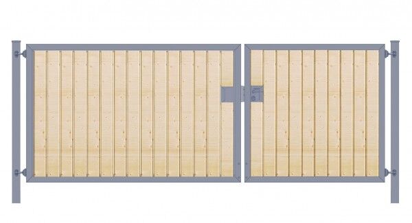 Elektrisches Einfahrtstor Premium-Line (2-flügelig) mit Holzfüllung senkrecht; asymmetrisch; anthrazit; B: 250 cm H: 180 cm