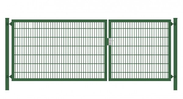 Einfahrtstor Classic Plus (2-flügelig) asymmetrisch; Moosgrün 6/5/6er Doppelstabmatte; Breite 350 cm x Höhe 200 cm