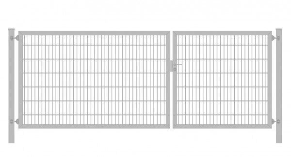 Einfahrtstor Classic Plus (2-flügelig) asymmetrisch; Verzinkt 6/5/6er Doppelstabmatte; Breite 350 cm x Höhe 140 cm