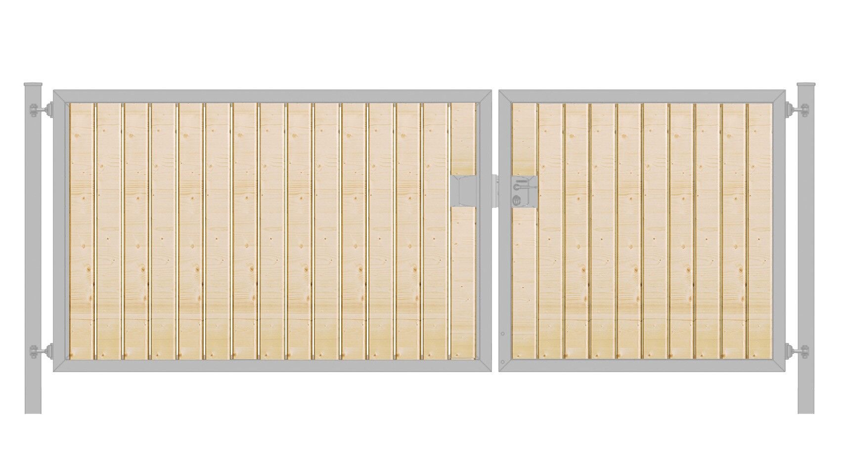 Gartentor mit Holzfüllung (2flügelig) Premium senkrecht; asymmetrisch