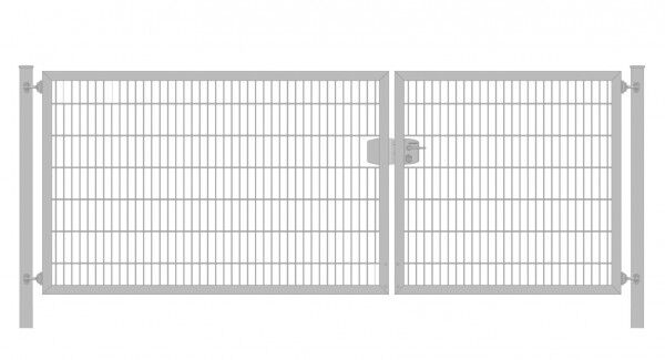 Einfahrtstor Premium Plus 6/5/6 (2-flügelig) asymmetrisch; Verzinkt Doppelstabmatte; Breite 400 cm x Höhe 200 cm