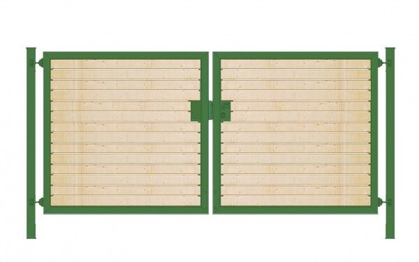 Einfahrtstor Premium (2-flügelig) mit Holzfüllung waagerecht; symmetrisch; grün; B:400 cm H:100 cm