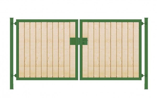 Einfahrtstor Premium (2-flügelig) mit Holzfüllung senkrecht; symmetrisch; grün; B:300 cm H:140 cm
