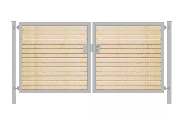 Elektrisches Einfahrtstor Premium-Line (2-flügelig) mit Holzfüllung waagerecht; symmetrisch; verzinkt; B: 300 cm H: 180 cm