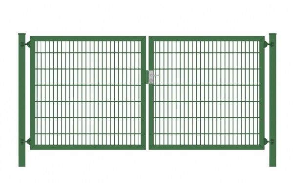 Einfahrtstor Classic Plus (2-flügelig) symmetrisch; Moosgrün 6/5/6er Doppelstabmatte; Breite 400 cm x Höhe 200 cm