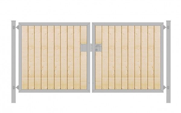 Elektrisches Einfahrtstor Premium-Line (2-flügelig) mit Holzfüllung waagerecht; symmetrisch; verzinkt; B: 300 cm H: 120 cm